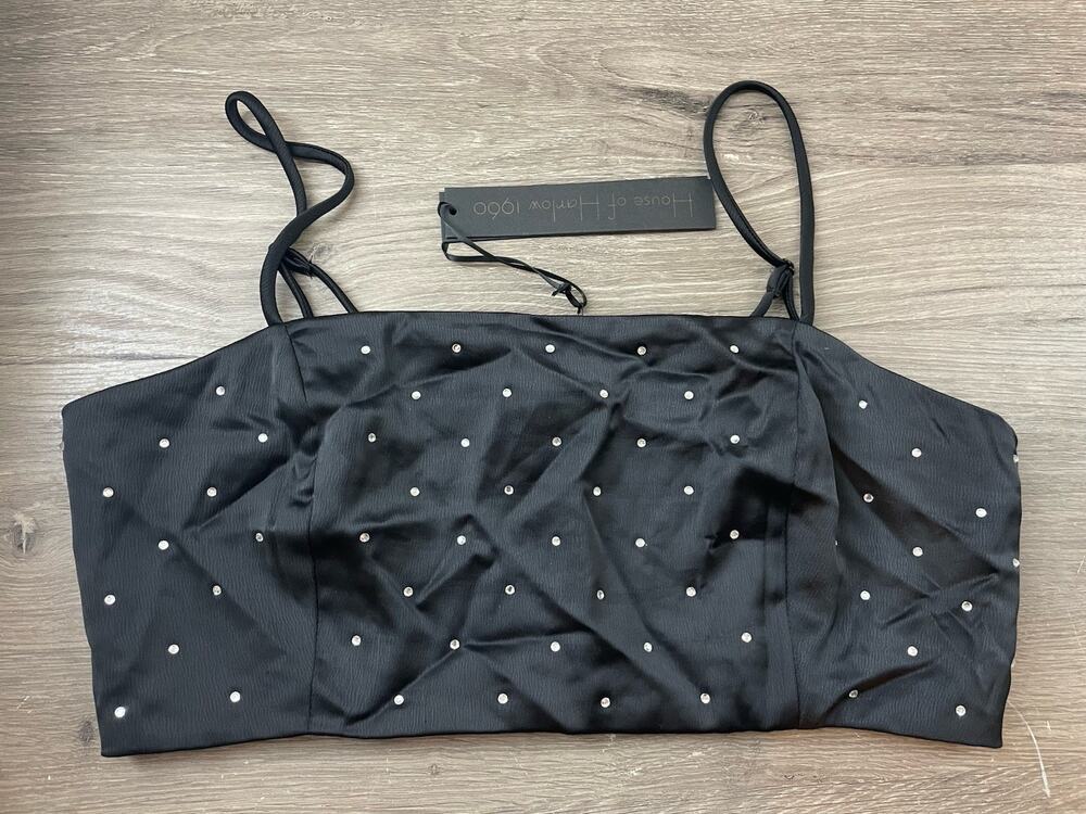House of Harlow 1960 Black Pearl Embellished Smocked Top NWT Size Medium M